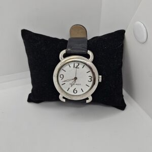 Nine West round silver tone watch with black band